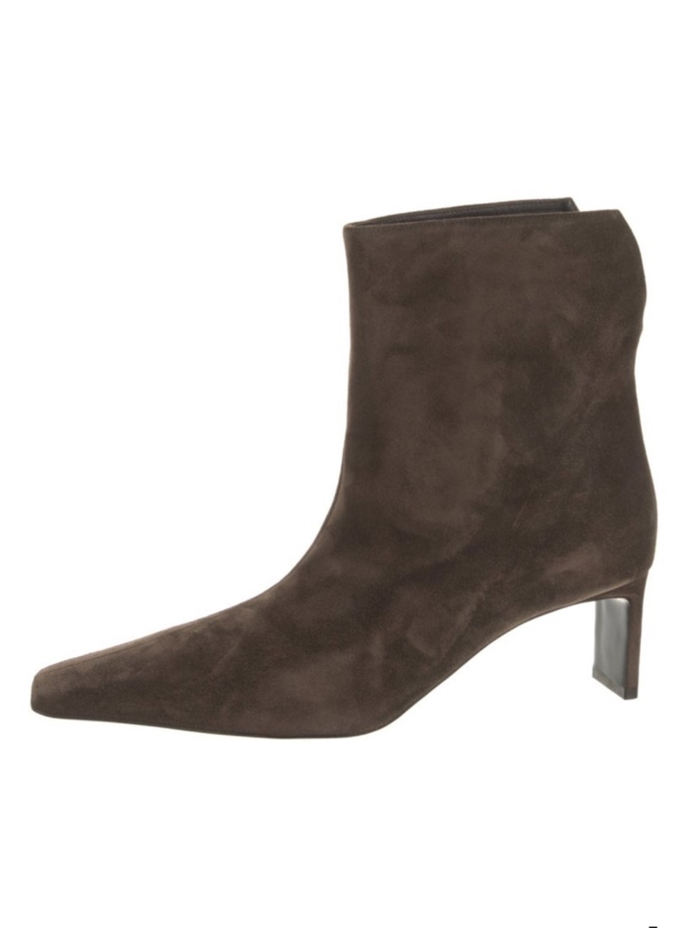 KHAITE Dark Brown Suede Pointed Toe Ankle Booties